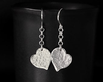 Silver Heart on a Chain Earrings