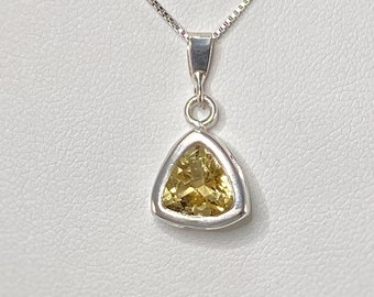 Lemon Quartz Necklace, Sterling Silver, Trillion Cut Oro Verde
