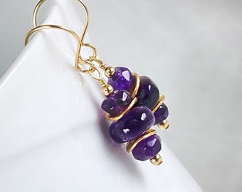 Dark Amethyst Gold Earrings