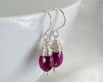 Berry Chalcedony Earrings, Sterling Silver, Wire Wrapped