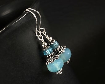 Aqua Chalcedony Earrings, Sterling Silver