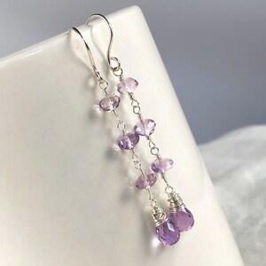 Amethyst Earrings, Sterling Silver, Wire Wrapped, Amethyst Chain Earrings, Faceted Amethyst, Lavender Amethyst, February Birthstone