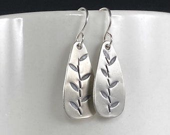 Sterling Silver Teardrop Earrings, Oxidized Silver