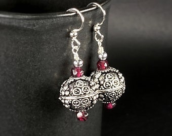 Garnet and silver earrings