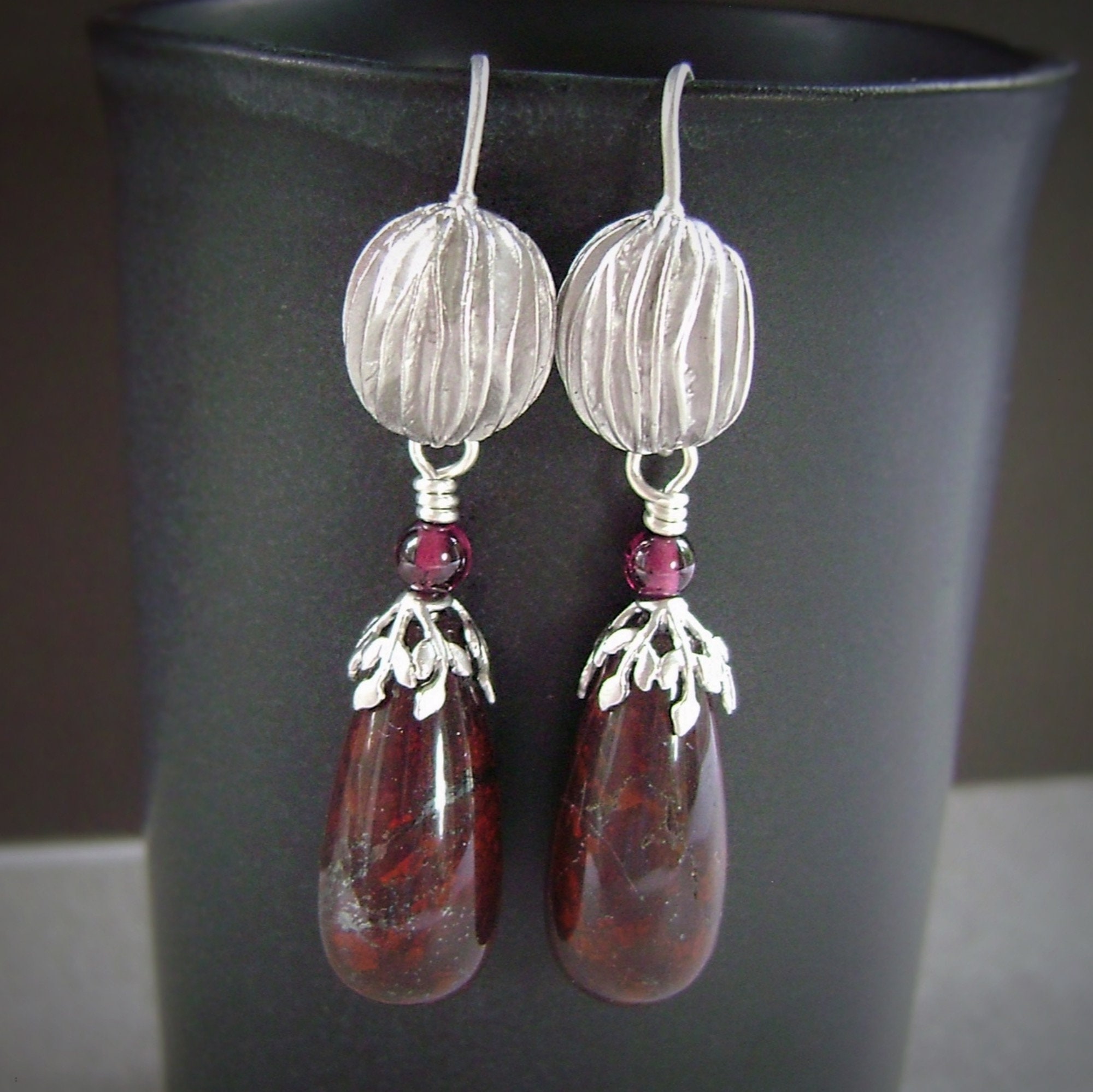 Red Jasper Earrings Brecciated Jasper Garnet Rhodium Ear - Etsy