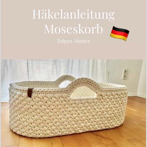PDF crochet pattern for a Moses basket, German, step-by-step instructions with pictures