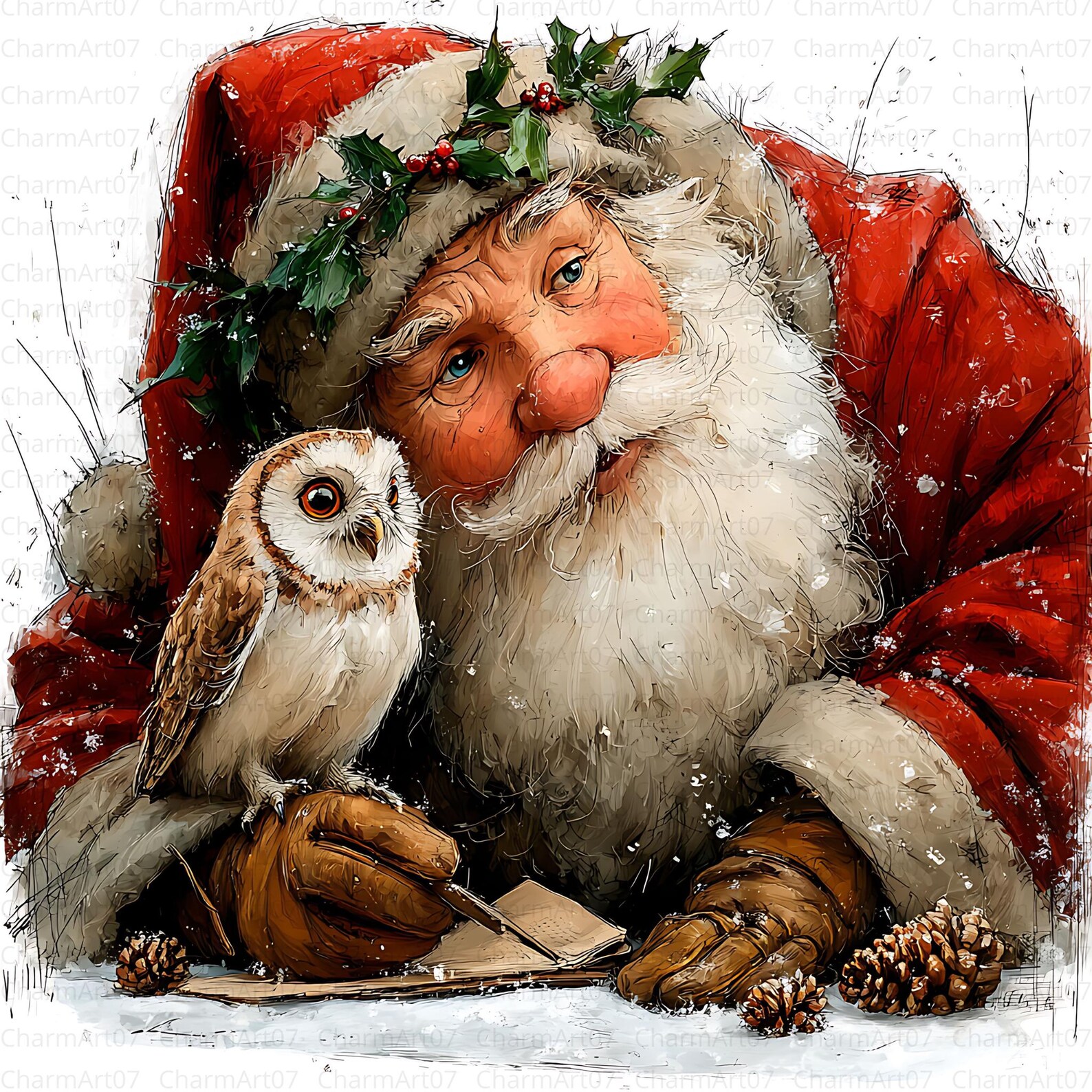 Vintage Santa With Cardinal Clipart Bundle: High-res JPG (digital ...
