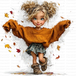 Herbst Mädchen Clipart, Herbstblätter, Aquarell, wunderliche Ephemera (JPGs, Instant Download)