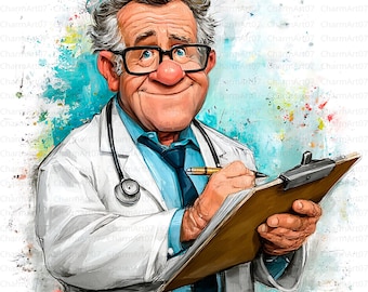 Quirky Doktor Clip Art Bundle: Aquarell-Stil, Scrapbook & Journal (digitaler Download)