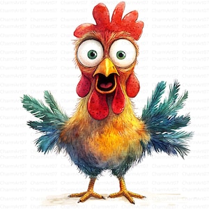 20 imágenes prediseñadas de pollos extravagantes, pollo loco divertido, imágenes prediseñadas de gallo de dibujos animados peculiares, JPG de alta calidad, gallo peculiar, imágenes prediseñadas de animales de granja