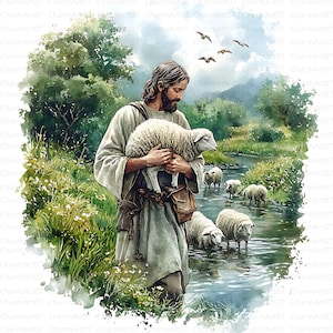 24 Clipart di Gesù che pasce le pecore, JPG di alta qualità, Gesù pascola una pecora, Arte cristiana pastorale, Clipart religiosa, Gesù e pecore