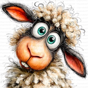 Quirky Sheep Clip Art, 19 Watercolor Clipart JPG, Junk Journaling, Scrapbook, Card Making, Digital Download, Fantasy, Whimsical Funny Animal