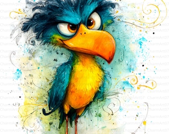 Skurrile Vögel Clipart: Aquarell-Stil, lustige Vogel-Illustrationen (Digitaler Download, JPGs, Kommerzielle Nutzung OK