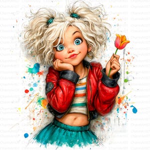 Quirky Little Girl clipart, 24 Whimsical Illustration, Cute Girl, Printable Watercolor,High Quality JPGs, Paper Craft, Journal journal