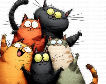 Watercolor Cat Clipart: Whimsical Kitten Art for Junk Journals (Digital Download JPGs 4096x4096px )
