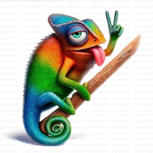 Colorful Chameleon Clipart, 20 Quiky Chameleon Clipart, Printable Watercolor, High-Quality JPGs, Paper Craft. Commercial Use, junk journal