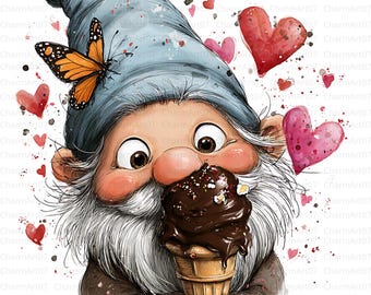 Whimsical Gnome Ice Cream Clipart, Summer Dessert Illustration (42 JPG)