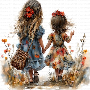 20 migliori amiche bambine clipart, bambine, clipart per bambini, acquerello stampabile, JPG di alta qualità, lavoretti di carta, diario di scarto