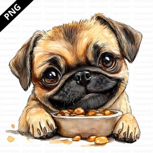 24 imágenes prediseñadas de Pug, ilustraciones de Pug, PNG de alta calidad, imágenes prediseñadas de acuarela, descarga digital, revista basura, uso comercial, manualidades de papel