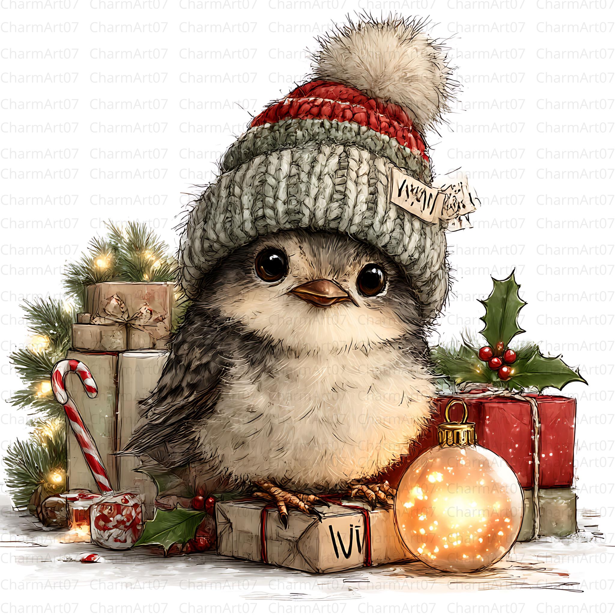 Whimsy Robin Christmas Robin Clipart: 20 Watercolor Whimsical Bird JPG (digital ...