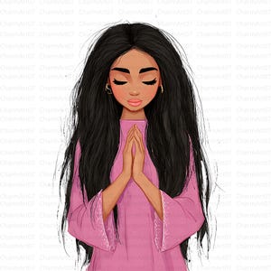 Paquete de imágenes prediseñadas de una niña negra rezando: 20 archivos JPG de arte digital cristiano (uso comercial)