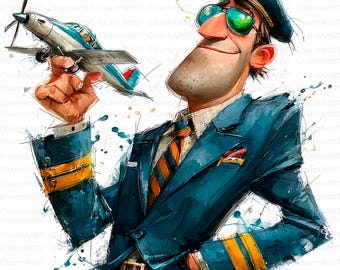 Watercolor Pilot Clipart Pack: Aviation Art, Printable Crafting (JPG, Digital Download)