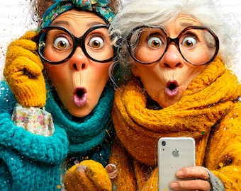 Funny Old Ladies Clipart: Whimsical Junk Journal Art (JPG Download)