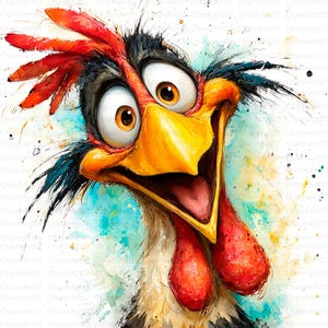 Rolig kyckling Clipart: Udda tecknade tuppillustrationer (JPG-nedladdning, kommersiellt bruk OKAY