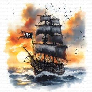 18 Pirate Ship Clipart, Watercolor Ship,Printable Watercolor, High-Quality JPGs, Papercraft, Junk Journal, Digital download, scrapbook