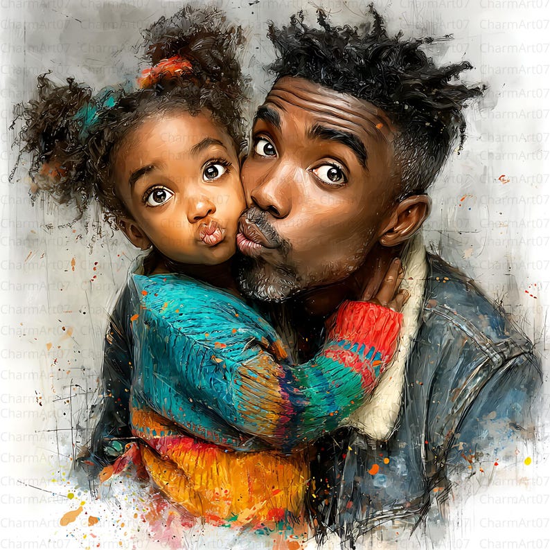 Black Father and Child Watercolor Clipart Bundle (JPG) - Etsy