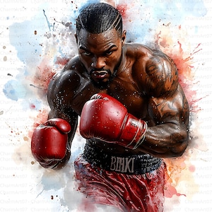 Paquete de 24 imágenes prediseñadas de boxeo en acuarela, imágenes prediseñadas de guantes de boxeo, ilustraciones de lucha, descarga digital, manualidades de papel, ilustraciones de boxeo