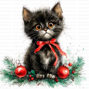 20 Whimsical Christmas Cat Clipart set 3, Quirky Kitten, Digital Clipart, Watercolor clipart JPG, Printable clipart, Digital download, Craft