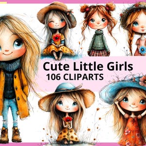 106 süße kleine Mädchen Clipart Bundle, schrullige Mädchen, Grafikpaket, kommerzielle Nutzung, digitaler Download, exklusive Bilder, hochwertige JPGs