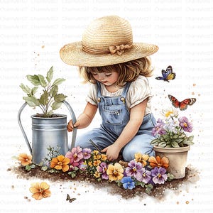 20 Garten Mädchen Clipart, Aquarell Clip Art JPGs, süßes Dress Girl, Sofort Download, Fantasy Junk Journal, Papier Handwerk, kommerzielle Nutzung