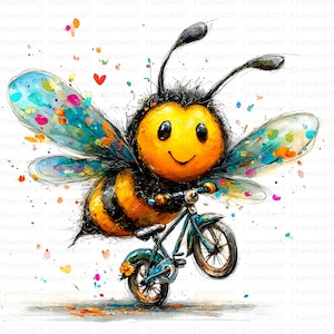 Quirky bee Clipart, 36 whimsical bee clipart, Crazy Insect Clipart, High Quality JPGs, Watercolor Clipart, Junk Journal, paper craft