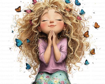 23 schrullig betende Mädchen Clipart, wunderliche Mädchen, christliche Kinder, Märchenbuch Aquarell, Junk Journal, Scrapbooking, digitaler Download