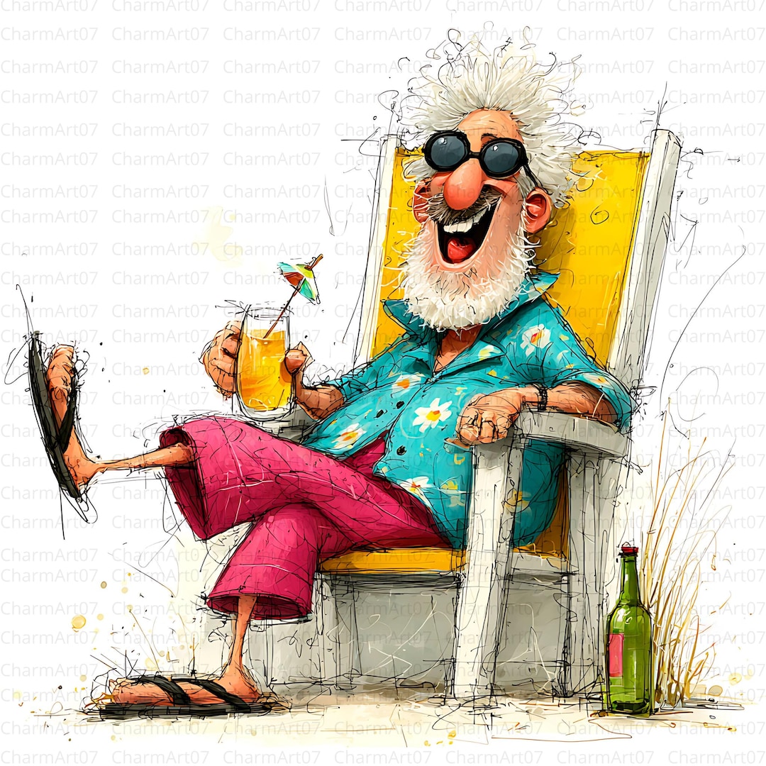 Funny Grandpa Clip Art: Whimsical Old Men Illustrations (JPG Digital ...
