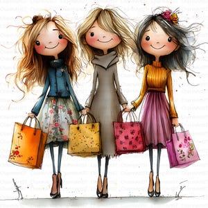 14 grillige drie vrienden ClipArt, hoge resolutie, aquarel jpg's voor junkjournaling, scrapbooking, kaarten maken, beste vriend clipart, ambacht