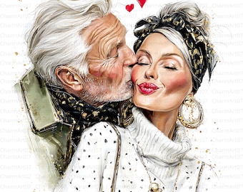 26 Old Couple Valentine Day Clipart: Elderly Love Graphics ( Digital Download )