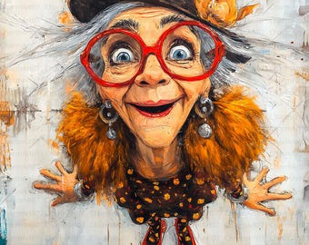 16 Whimsical Old Woman Clipart: Cheerful Ladies for Junk Journals (JPG Download)