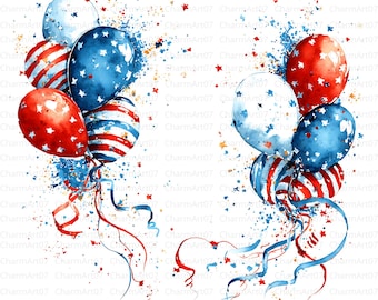 23 Patriotic Balloon Frame Clipart, USA 4th of July (Digital Download)