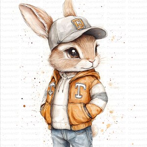 13 Aquarell Hase Clipart, Kaninchen Clipart, Hase in der Kleidung, hohe Qualität JPG, Digital Download, Papiermodell, Aquarell Bilder