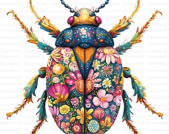 Pacote de clipart de besouro floral: arte com insetos, criação de cartões (download digital em JPG)