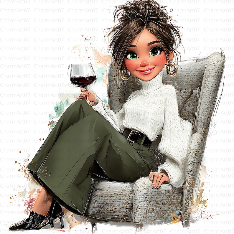 Lady With Wine Clipart Bundle , Grandma Cherries and Wine Digital Jpgs ...