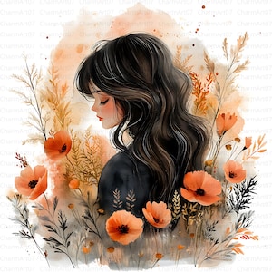 14 Clipart visage de femme bohème, fleurs des cliparts visage de femme, Silhouette journée de la femme avec des fleurs des cliparts, JPG de haute qualité, Junk Journal, artisanat