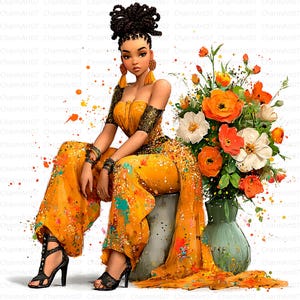 20 Fashionable Black Girl Clipart bundle, Afro Girl Clipart, Beautiful Girl, Printable Watercolor, High-Quality JPGs, Paper Craft, Journal