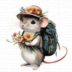 20 Traveling Mice Clipart, High Quality JPG, Rats Travelling Cartoon, Cute Mouse, Printable Watercolor clipart, Digital download