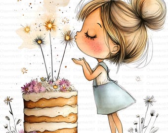 30 quirky birthday cake clipart , Birthday Clipart, Birthday Girl, Printable Watercolor, High-Quality JPGs, Junk Journal Paper Craft