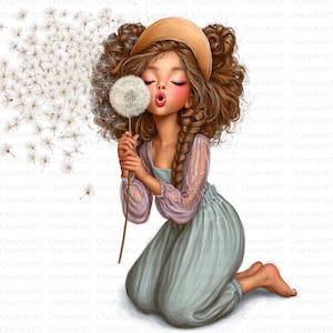 Quirky Dandelion Girl Clipart, 20 Quirky girl clipart, Watercolor Clip art, JPGs, Junk Journaling, Scrapbook, Card Making, paper crafts