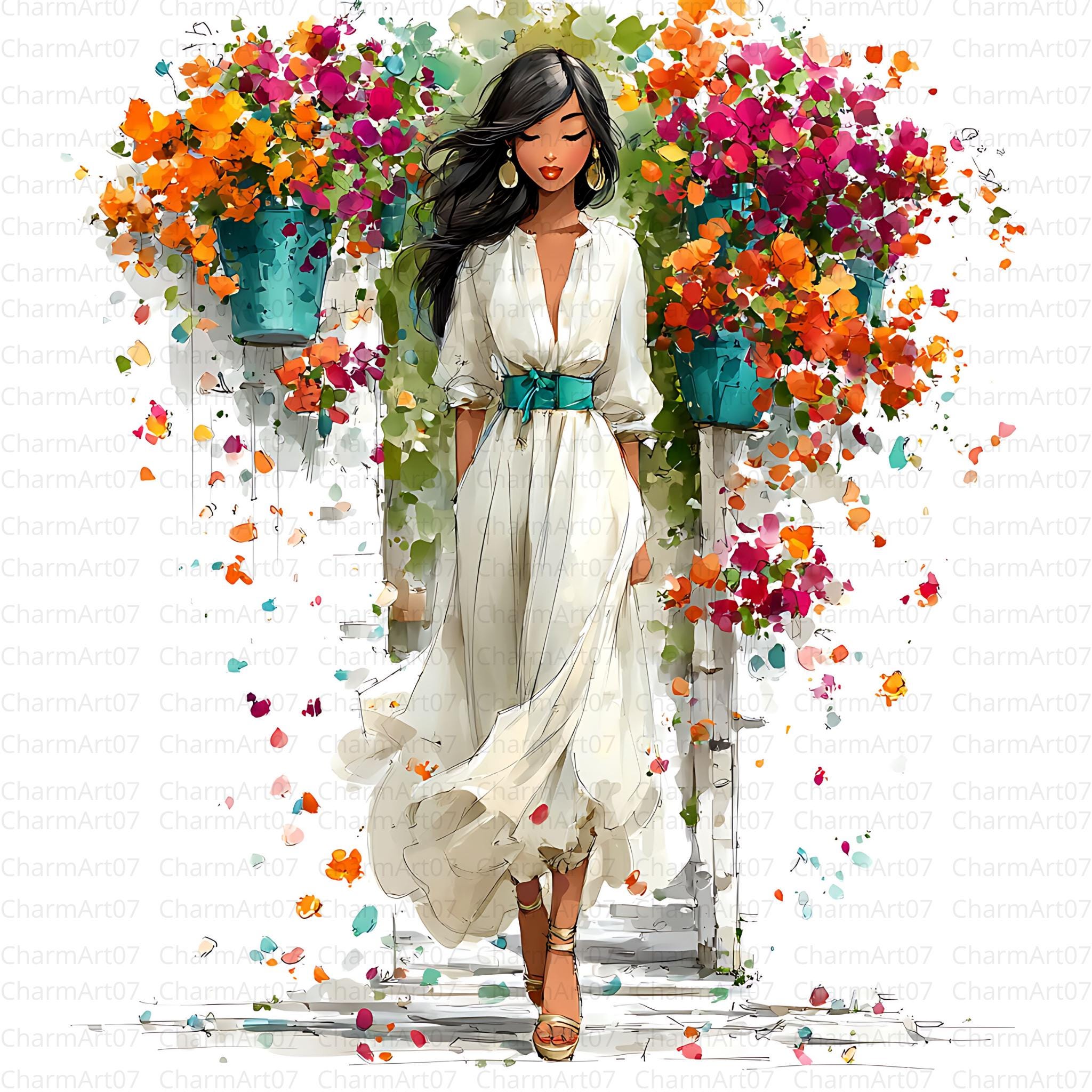 Floral Girl Garden Watercolor Clipart Bundle: Spring Art (digital ...
